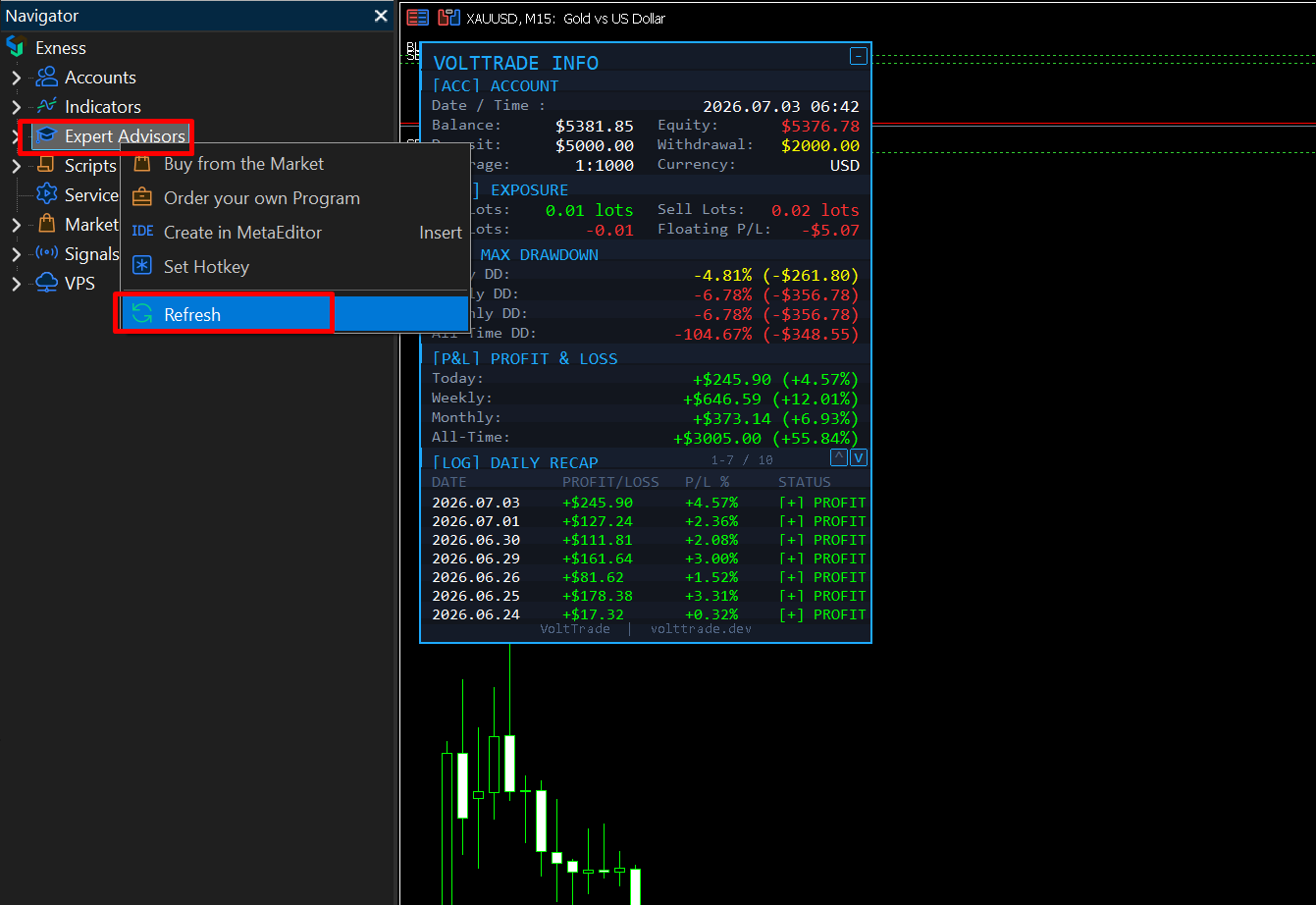 Navigator → Expert Advisors → Refresh